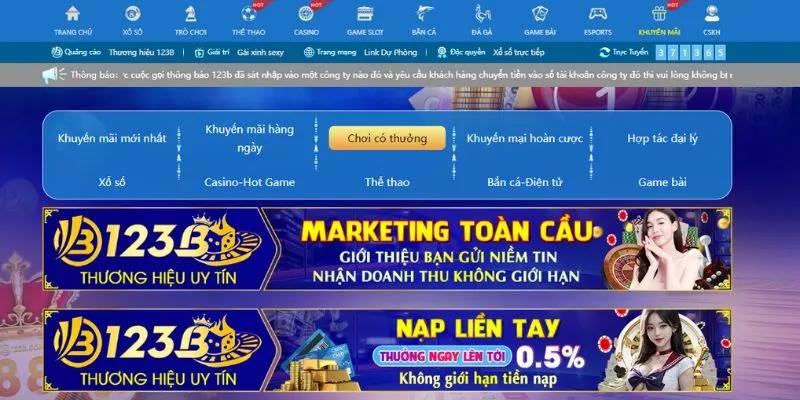 Chương trình quà tặng 123B hấp dẫn cho tân thủ