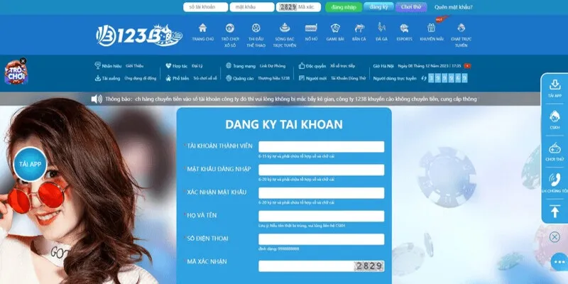 Thao tác đăng ký tài khoản tại 123B